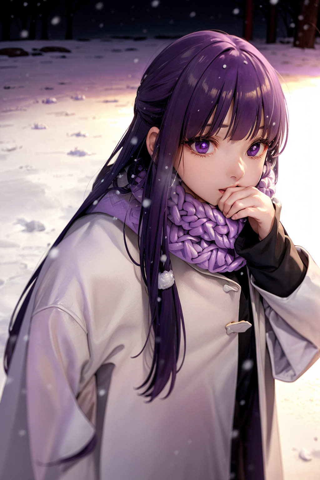 10716-792044428-masterpiece, best quality, _lora_ferunn_1_,1girl, solo, purple eyes, long hair, purple hair, upper body, scarf, bangs, long slee.png